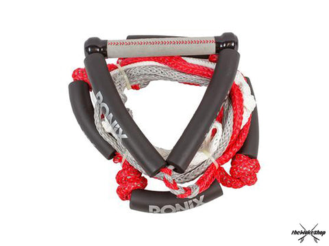 Ronix 10" Hide Grip Handle + 25 ft 5-Section Bungee Surf Rope - Red